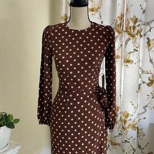 Reformation Reza Wrap-effect Polka-dot Crepe Midi Dress In Brown | Size 0